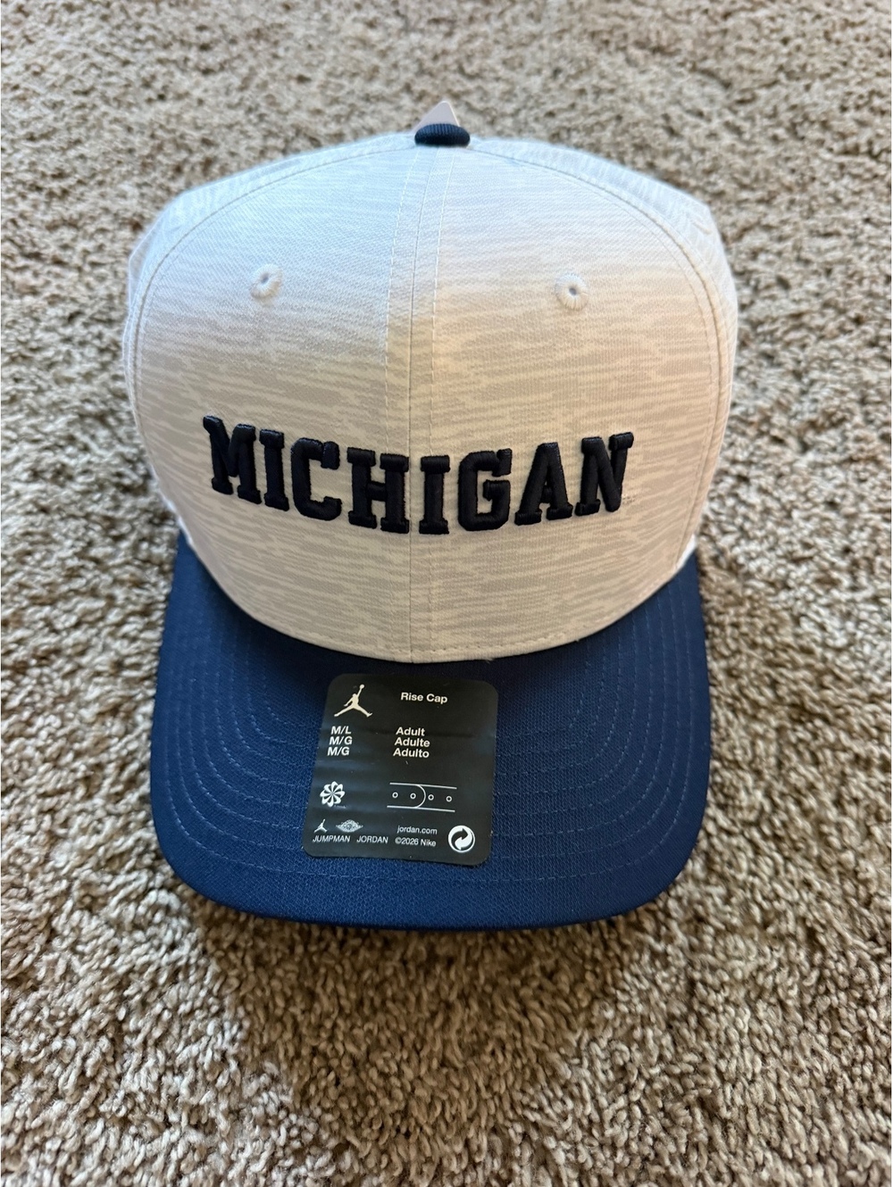 Jordan Michigan Dri-FIT Snapback Hat - White and Navy